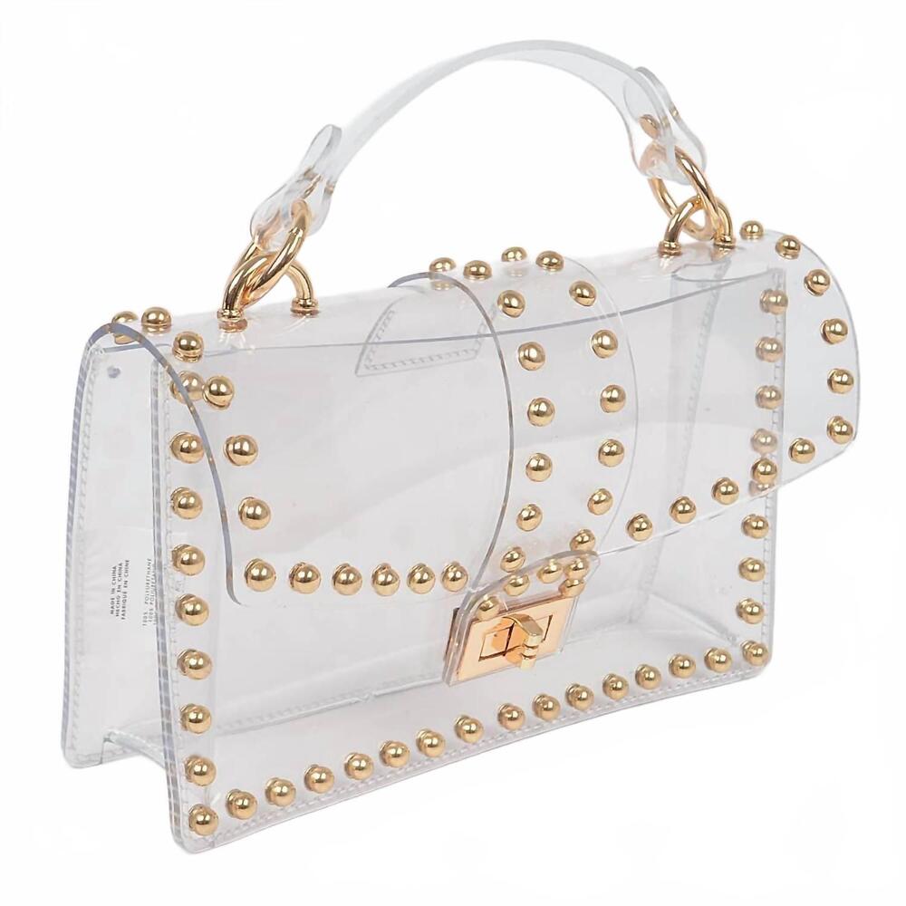 NEW 3AM BY H&D ACCESSORIES women's studded clear crossbody bag in gold metal har